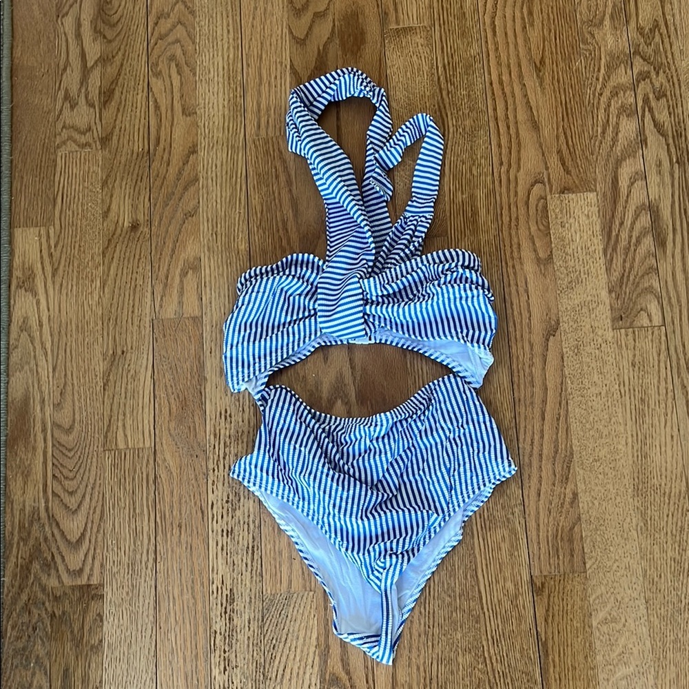 Blue and White Striped Kids Swimwear